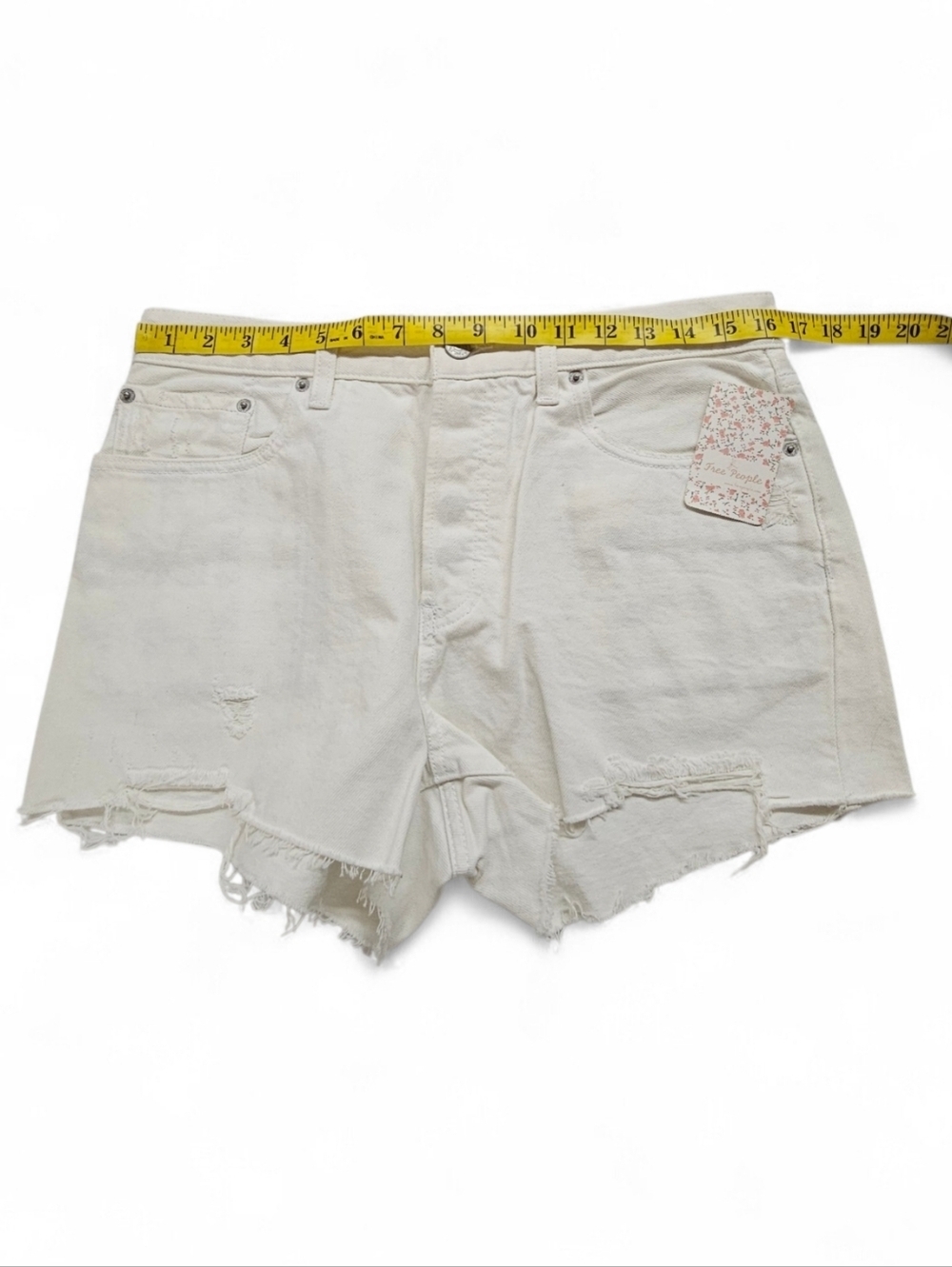We the Free Good Vibrations High Rise Distressed Denim Shorts in White Sz 31 NWT - Picture 8 of 10